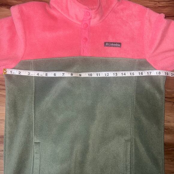 Pink Green Fleece Columbia Quarter Snap Up Jacket Youth XL 18/20 Pullover - Picture 7 of 7
